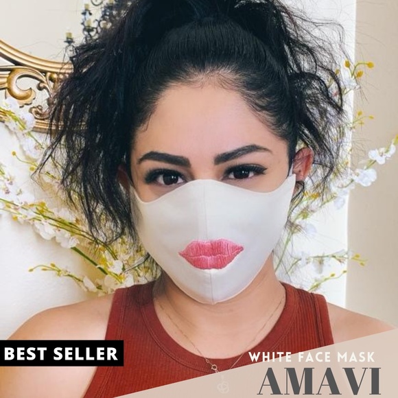 💋 FACE MASKS Lip Lipstick HAND Embroider WHITE - Picture 1 of 9